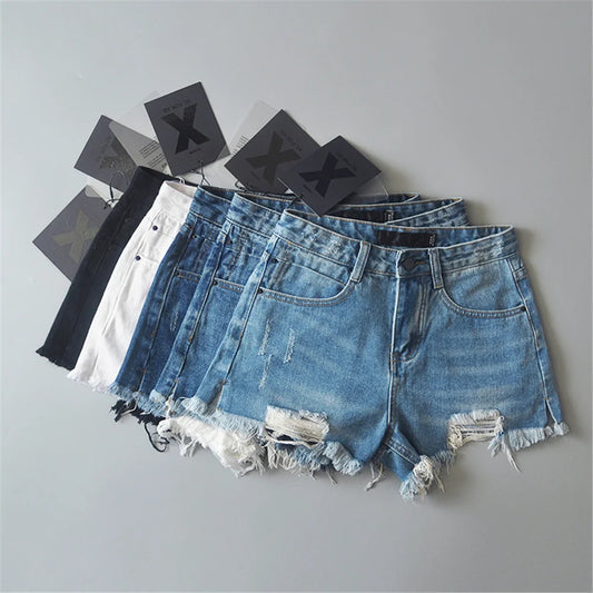 2024 Summer denim shorts for women black jeans shorts women distressed short mujer white jean shorts ripped y2k streetwear.