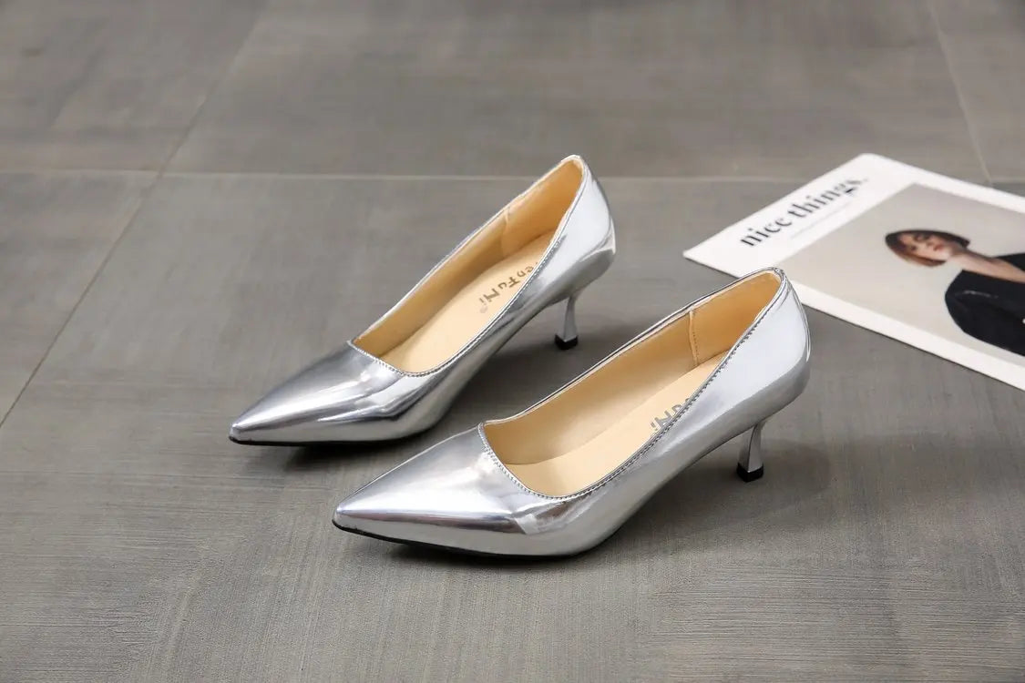 2024 Fashion Women Patent Leather High Heels Lady Pointe Toe Gold Silver Heels Pumps Female Wedding Bridal Shoes Plus Size 35-45.