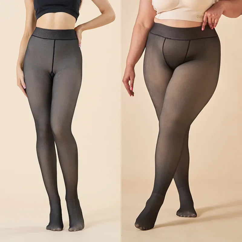 Women Winter Thermal Leggings Slim Translucent Plush Up Pantyhose Stockings Translucent Pants Sexy Elastic Thick Pantyhose.