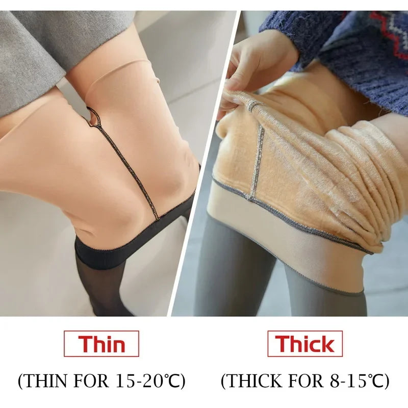 Women Winter Thermal Leggings Slim Translucent Plush Up Pantyhose Stockings Translucent Pants Sexy Elastic Thick Pantyhose.