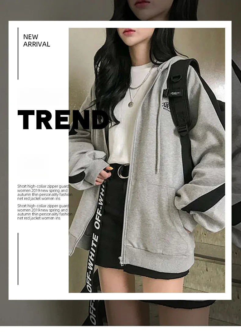 Zip Jacket Female Spring/autumn/winter 2024new Students Loose Hoodies Padded Long-sleeved Sweater Women's Clothing Y2k Sweatshir.