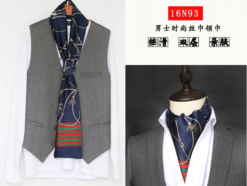 Elegant Double-Sided Hangzhou Silk Scarf for Men – Trendy Geometric Design for Autumn & Winter