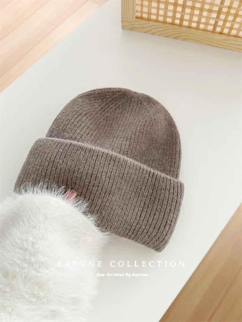 Cozy 2024 Angora Beanies for Women - Soft Knitted Rabbit Fur Winter Hat for Skiing and Cold Weather