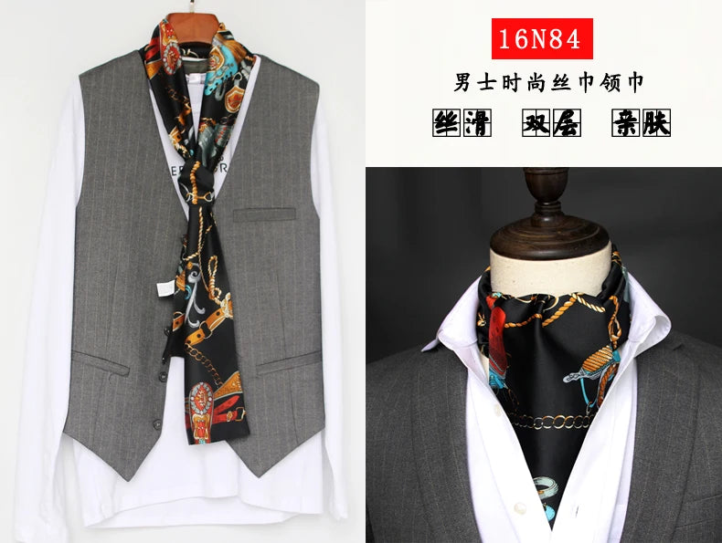 Elegant Double-Sided Hangzhou Silk Scarf for Men – Trendy Geometric Design for Autumn & Winter