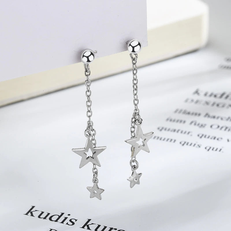 CIAXY Silver Color Earring Chain Asymmetrical Star Moon Long Tassel Earrings For Women Party Jewelry Gifts aretes de mujer.