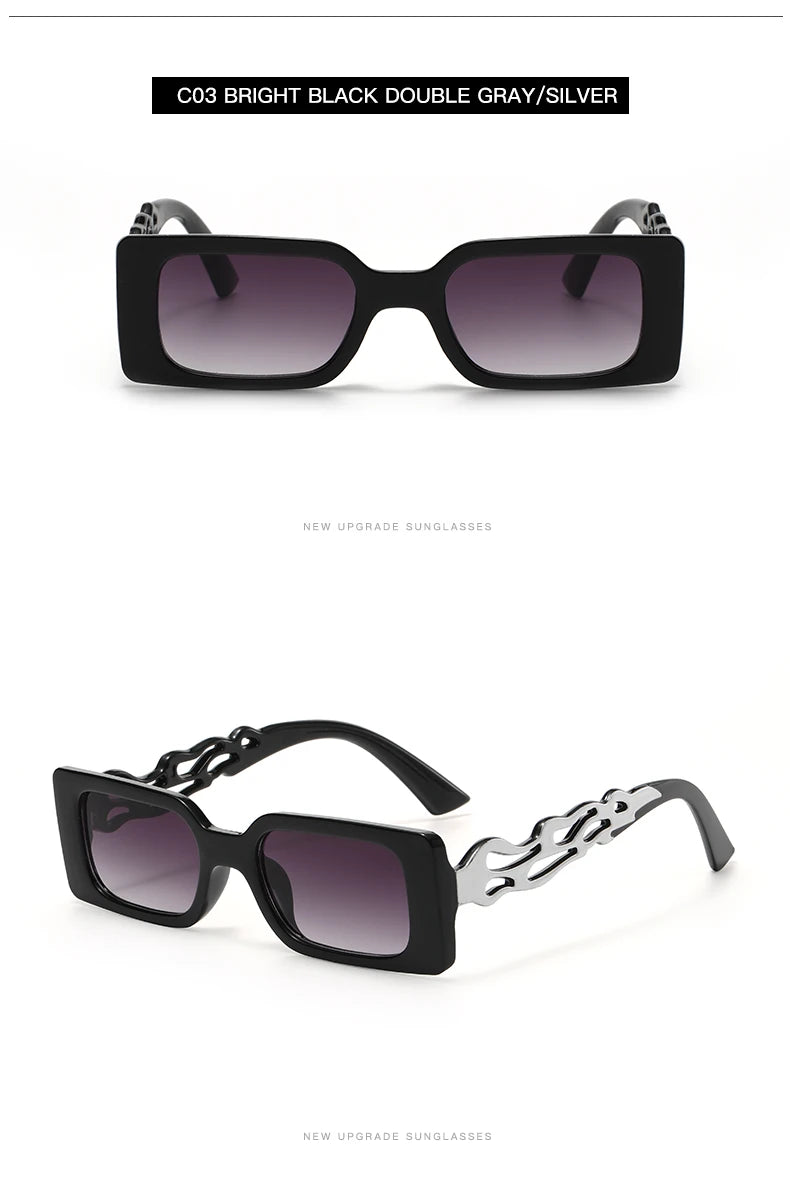 Vintage Flamed Frame Rectangle Sunglasses for Women - Retro UV400 Shades for Travel and Hip-hop Style.