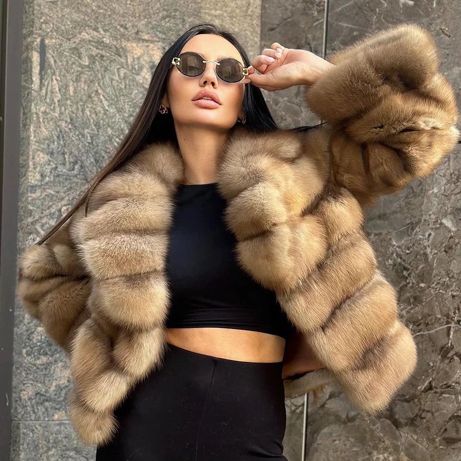 Women's Clothing Genuine Fox Fur Jacket Natural Fox Fur Fluffy Coat Lapel Luxury Brands 2024 Women Short Real Fur Coat.