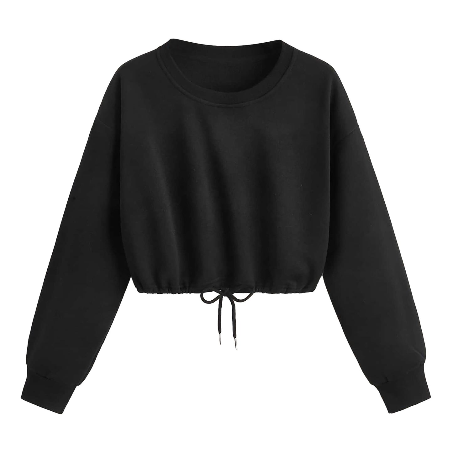 Women Long Sleeve Sweatshirt Fashion Solid Crop Top Soft Daily Loose Drawstring Hem Womens O-Neck Trendy Basic Femme Pullovers.