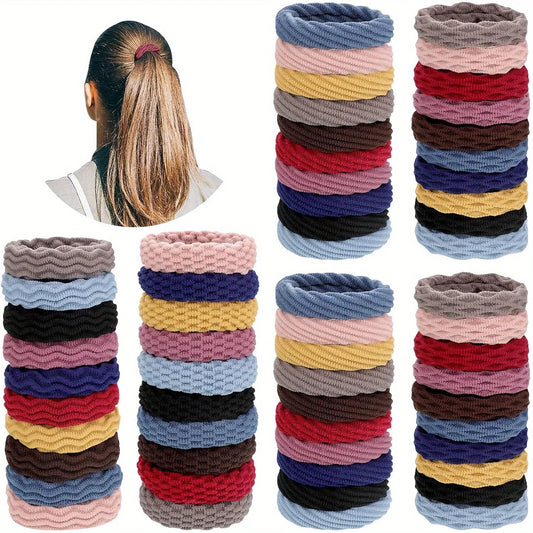 60 Pcs No Crease Thick Elastic Hair Ties - Lightweight Ponytail Holders for All Seasons.