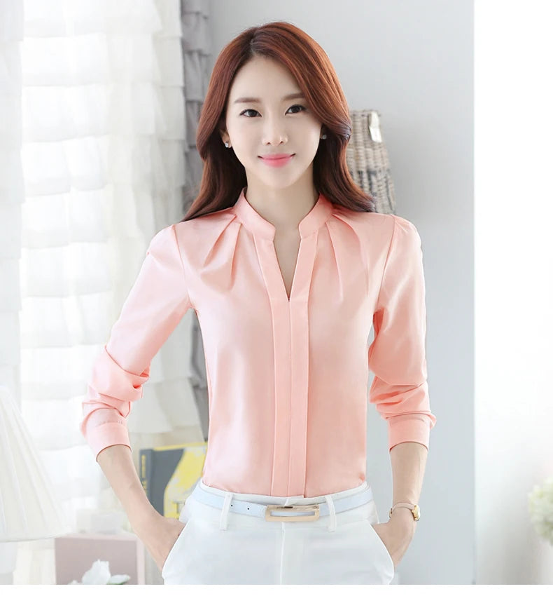 Chiffon Blouse Women Korean Fashion Women Clothing White Shirt  Long Sleeve Blouses V-neck Womens Tops Basic Shirts and Blouses - Elevate Your Body