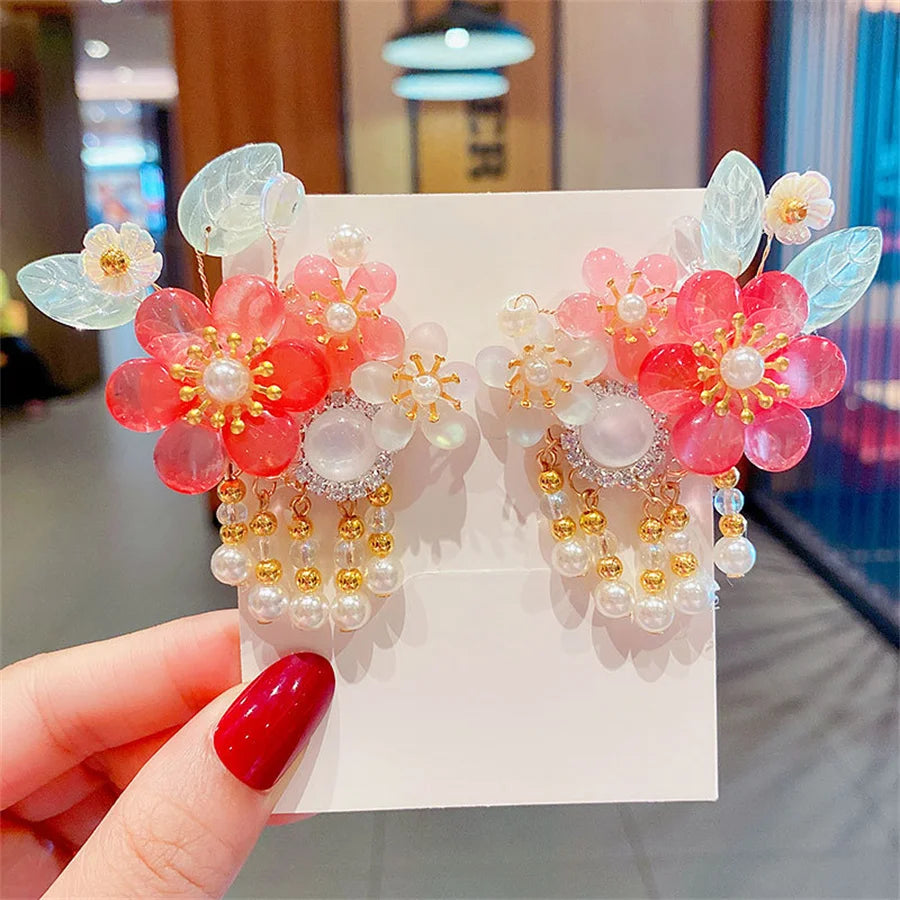 2Pcs/Set New Korean Hanfu Elegant Butterfly Hairpin Flowers Metal Tassel Long Hairgrips Party Hair Accessories Combo Hair Clip.