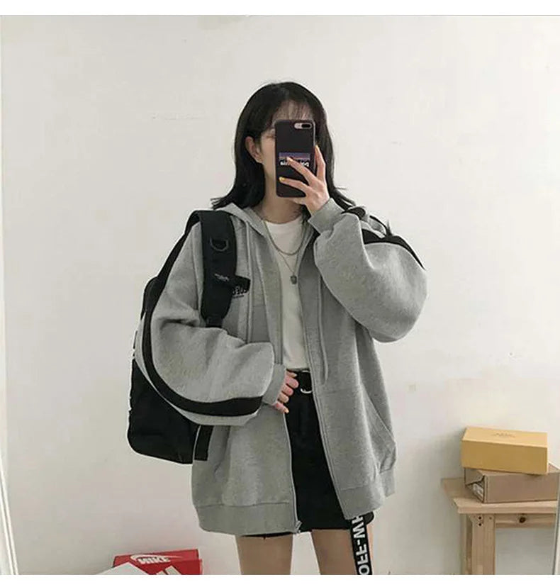 Zip Jacket Female Spring/autumn/winter 2024new Students Loose Hoodies Padded Long-sleeved Sweater Women's Clothing Y2k Sweatshir.