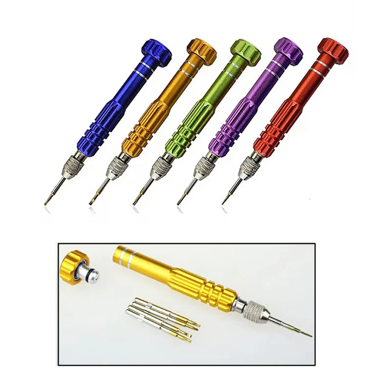 Multifunctional 5-in-1 Eyeglass and Watch Repair Screwdriver Kit with Stainless Steel Bits.