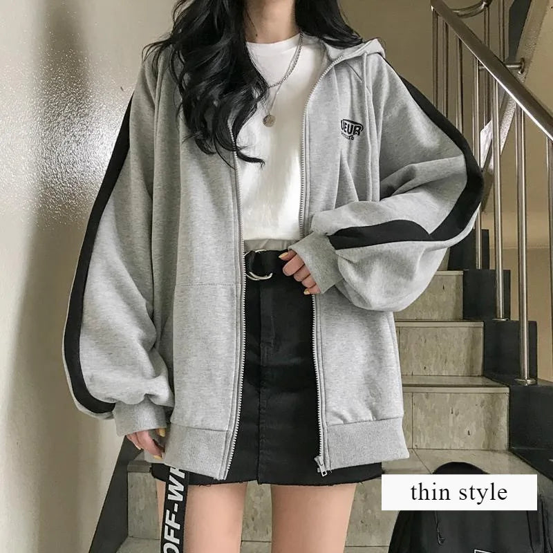 Zip Jacket Female Spring/autumn/winter 2024new Students Loose Hoodies Padded Long-sleeved Sweater Women's Clothing Y2k Sweatshir.