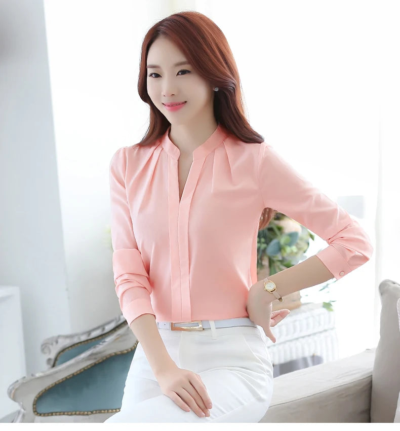 Chiffon Blouse Women Korean Fashion Women Clothing White Shirt  Long Sleeve Blouses V-neck Womens Tops Basic Shirts and Blouses - Elevate Your Body