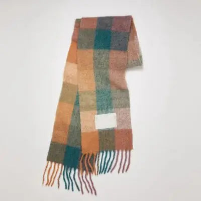 Elegant Women's Cashmere Plaid Scarf - Winter Warm Pashmina Shawl with Tassels, Thick Wrap for Outdoor Style.