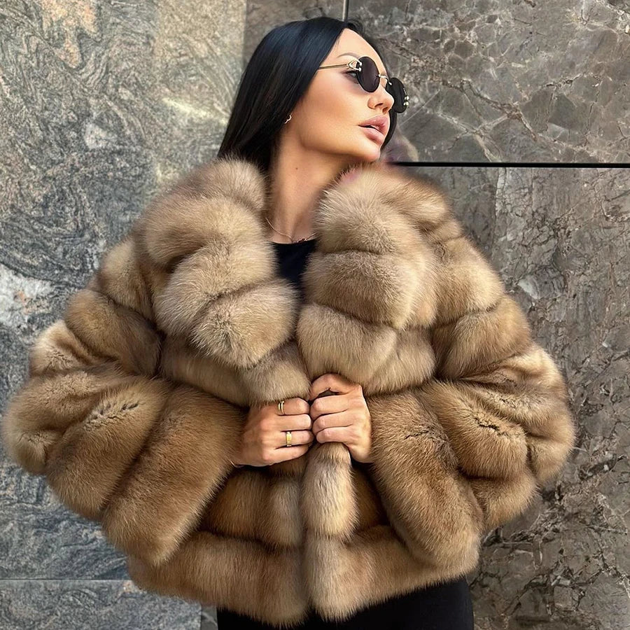 Women's Clothing Genuine Fox Fur Jacket Natural Fox Fur Fluffy Coat Lapel Luxury Brands 2024 Women Short Real Fur Coat.