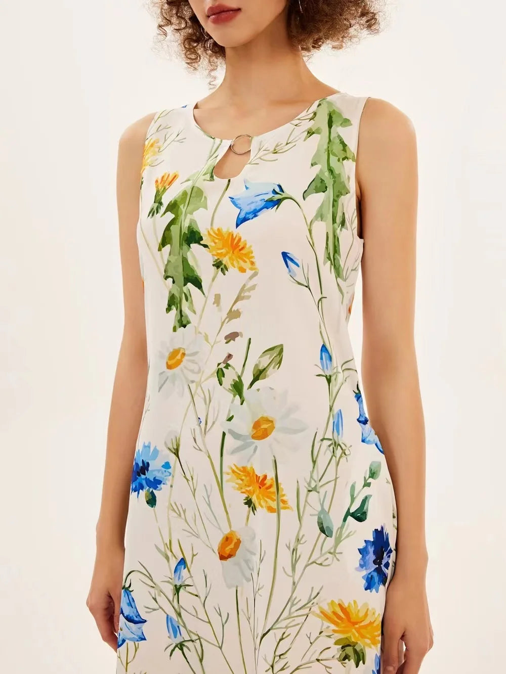 Flower Print New Casual Sleeveless Long Dress Women's V-Neck Printed Dress Swing Bohemian Retro Dresses - Elevate Your Body