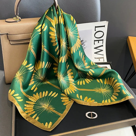 2024 New Women's Square Silk Scarf - 70x70cm Luxury Hair Accessory for Spring/Summer Outdoor Style.