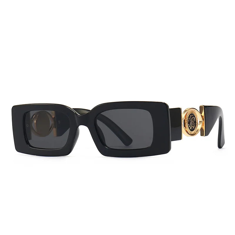 Vintage-Inspired Rectangle Sunglasses for Men and Women - Luxury Designer Black UV400 Eyewear.