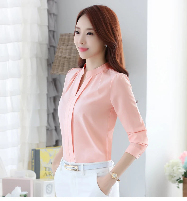 Chiffon Blouse Women Korean Fashion Women Clothing White Shirt  Long Sleeve Blouses V-neck Womens Tops Basic Shirts and Blouses - Elevate Your Body