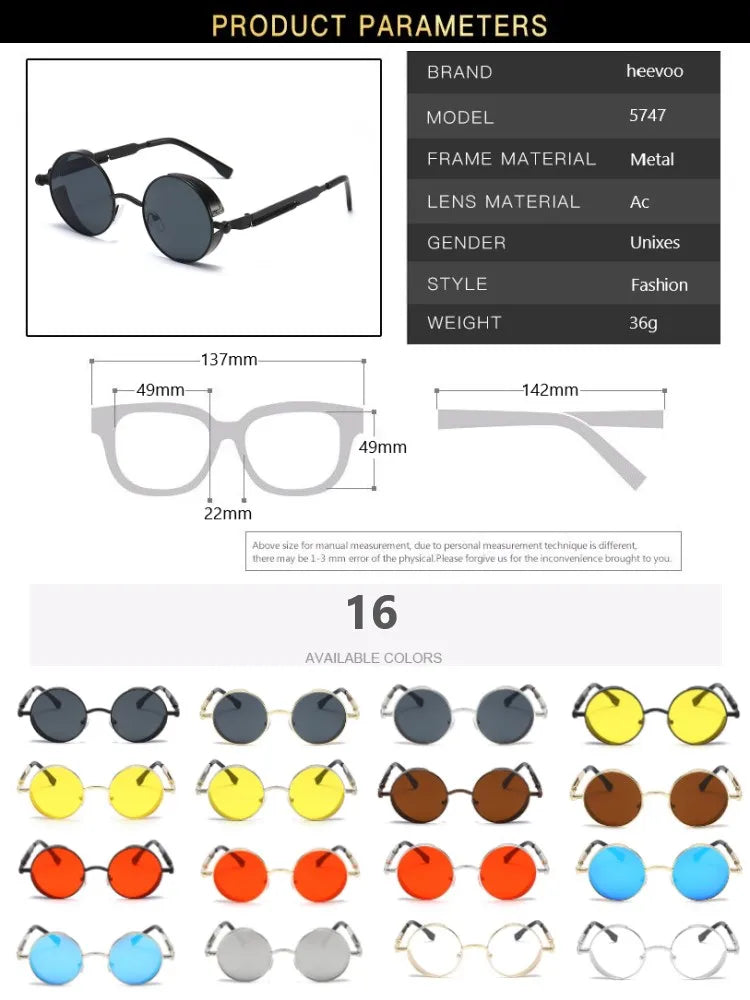 Vintage Steampunk Round Sunglasses for Men and Women - High-Quality Fashion Eyewear with UV400 Protection.