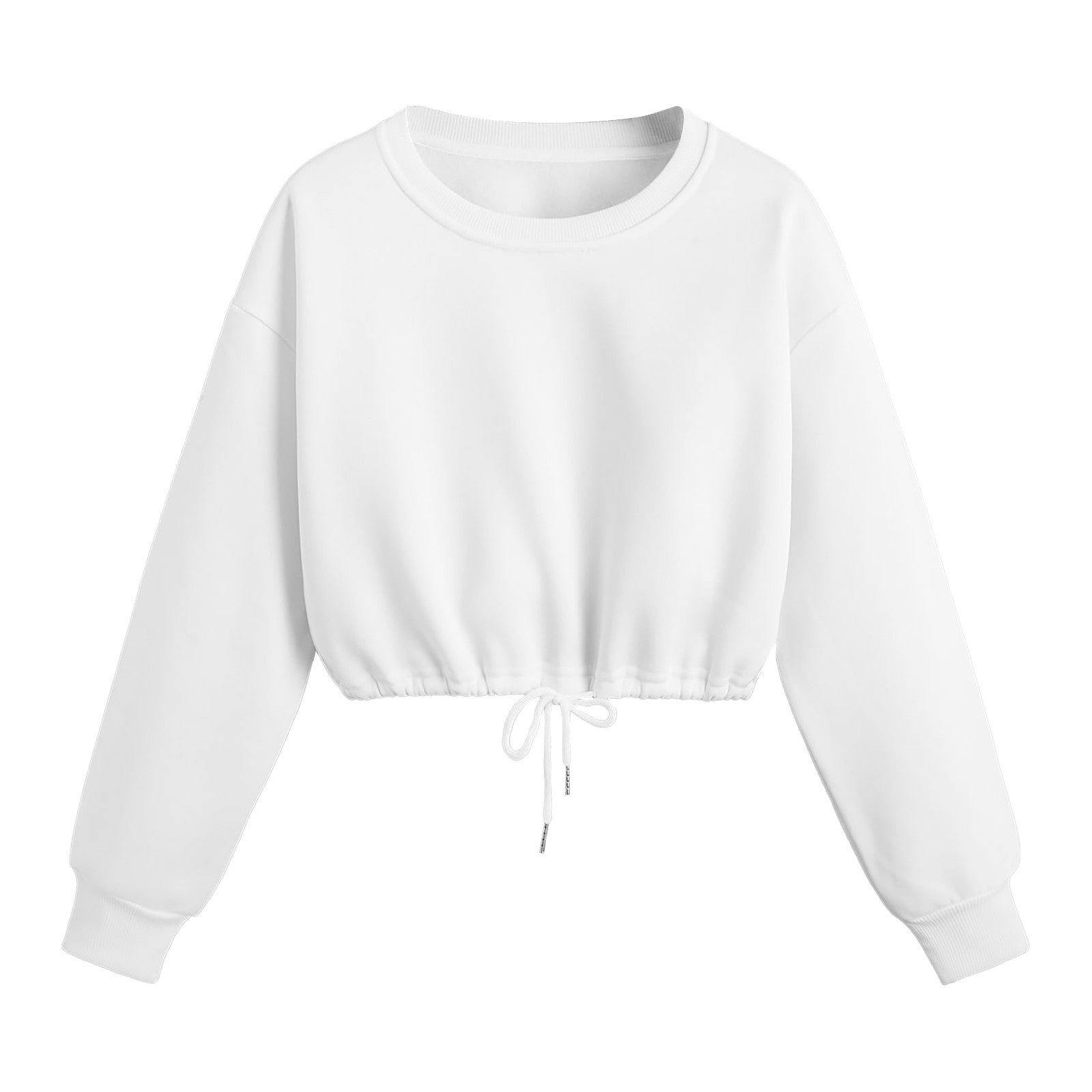 Women Long Sleeve Sweatshirt Fashion Solid Crop Top Soft Daily Loose Drawstring Hem Womens O-Neck Trendy Basic Femme Pullovers.