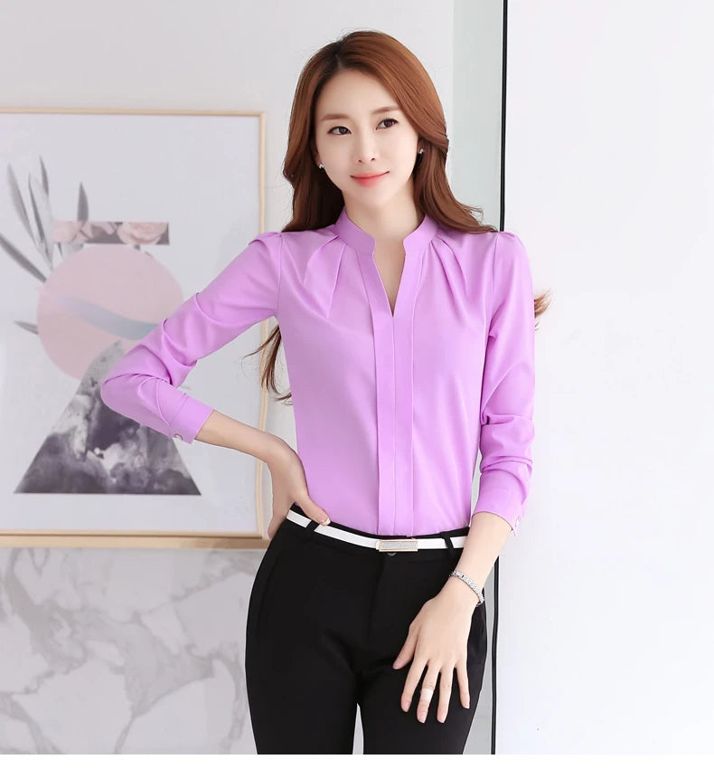 Chiffon Blouse Women Korean Fashion Women Clothing White Shirt  Long Sleeve Blouses V-neck Womens Tops Basic Shirts and Blouses - Elevate Your Body