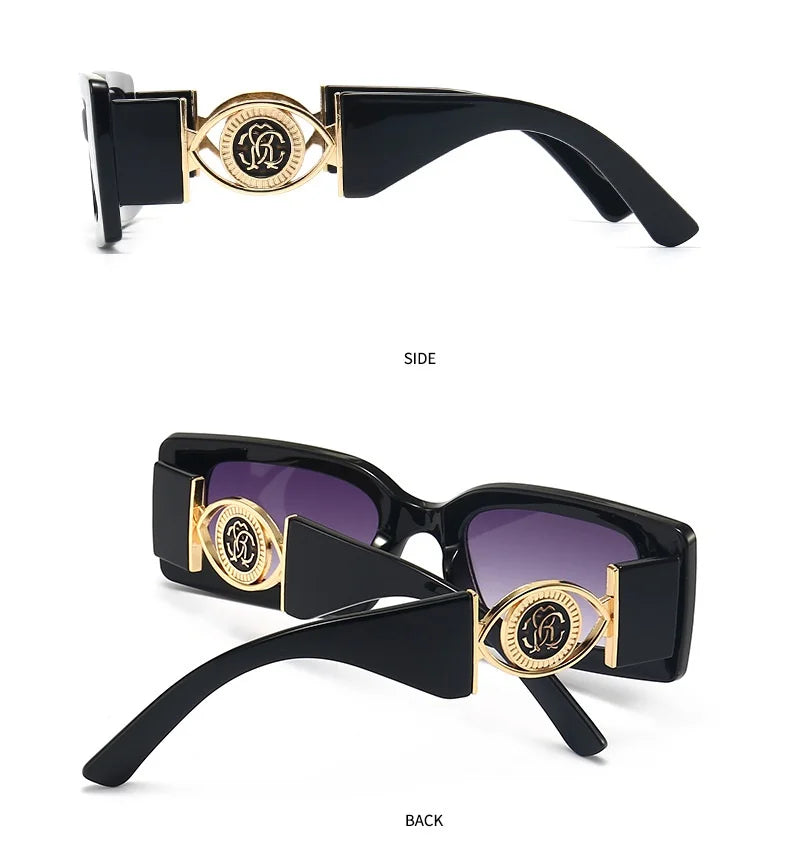 Vintage-Inspired Rectangle Sunglasses for Men and Women - Luxury Designer Black UV400 Eyewear