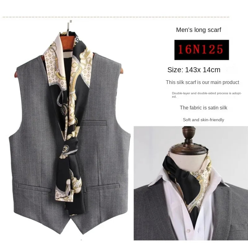 Elegant Double-Sided Hangzhou Silk Scarf for Men – Trendy Geometric Design for Autumn & Winter.