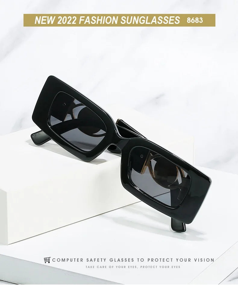 Vintage-Inspired Rectangle Sunglasses for Men and Women - Luxury Designer Black UV400 Eyewear.