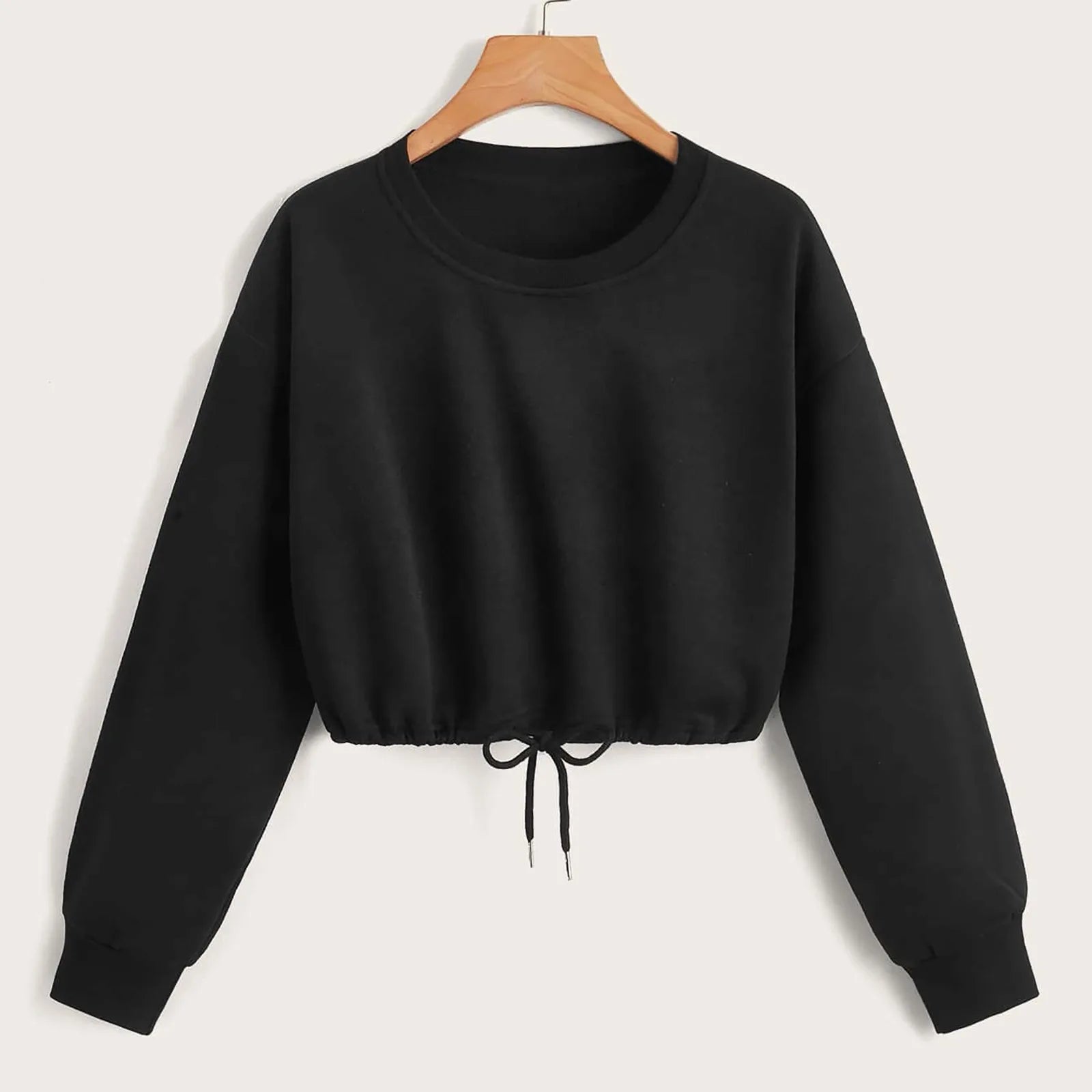 Women Long Sleeve Sweatshirt Fashion Solid Crop Top Soft Daily Loose Drawstring Hem Womens O-Neck Trendy Basic Femme Pullovers.