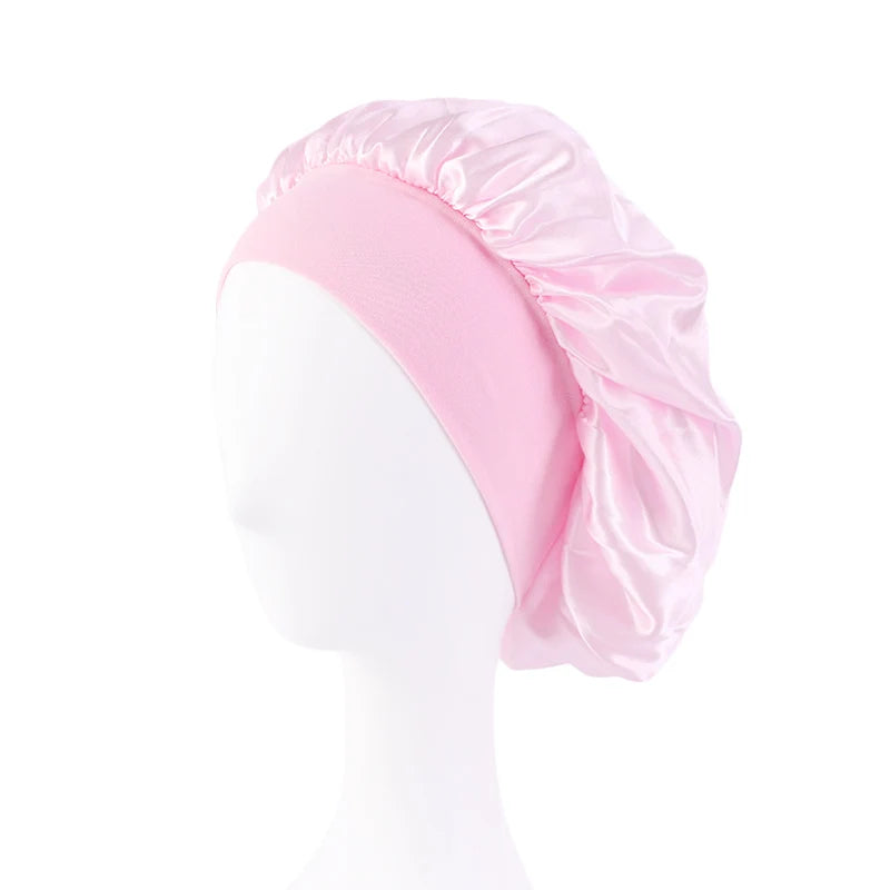 Satin Solid Wide-Brimmed Unisex Sleeping Hat - Elastic Band Hair Care Bonnet for Night Use.