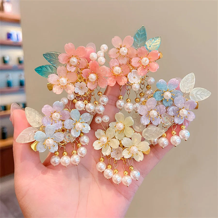 2Pcs/Set New Korean Hanfu Elegant Butterfly Hairpin Flowers Metal Tassel Long Hairgrips Party Hair Accessories Combo Hair Clip.