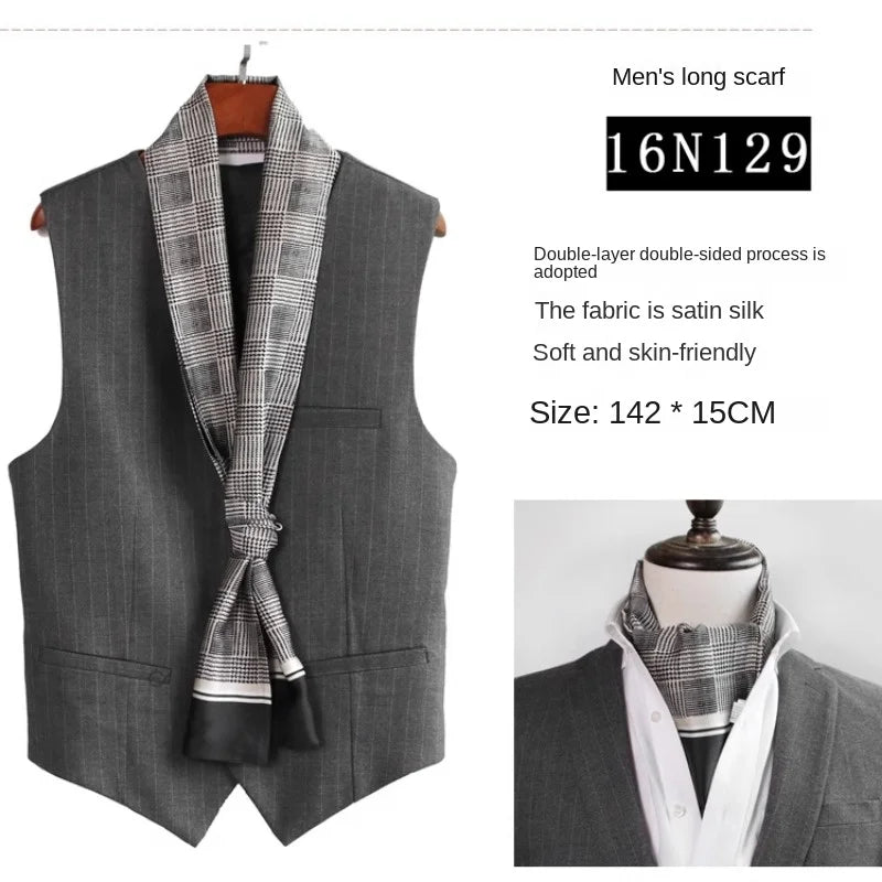 Elegant Double-Sided Hangzhou Silk Scarf for Men – Trendy Geometric Design for Autumn & Winter.