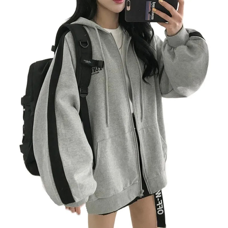 Zip Jacket Female Spring/autumn/winter 2024new Students Loose Hoodies Padded Long-sleeved Sweater Women's Clothing Y2k Sweatshir.