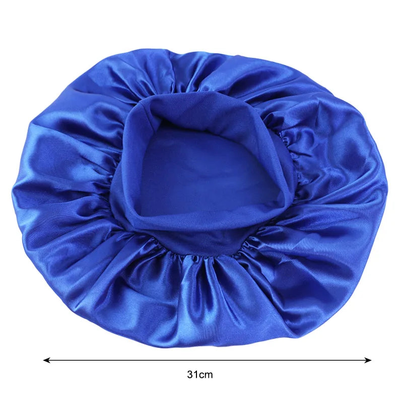 Satin Solid Wide-Brimmed Unisex Sleeping Hat - Elastic Band Hair Care Bonnet for Night Use