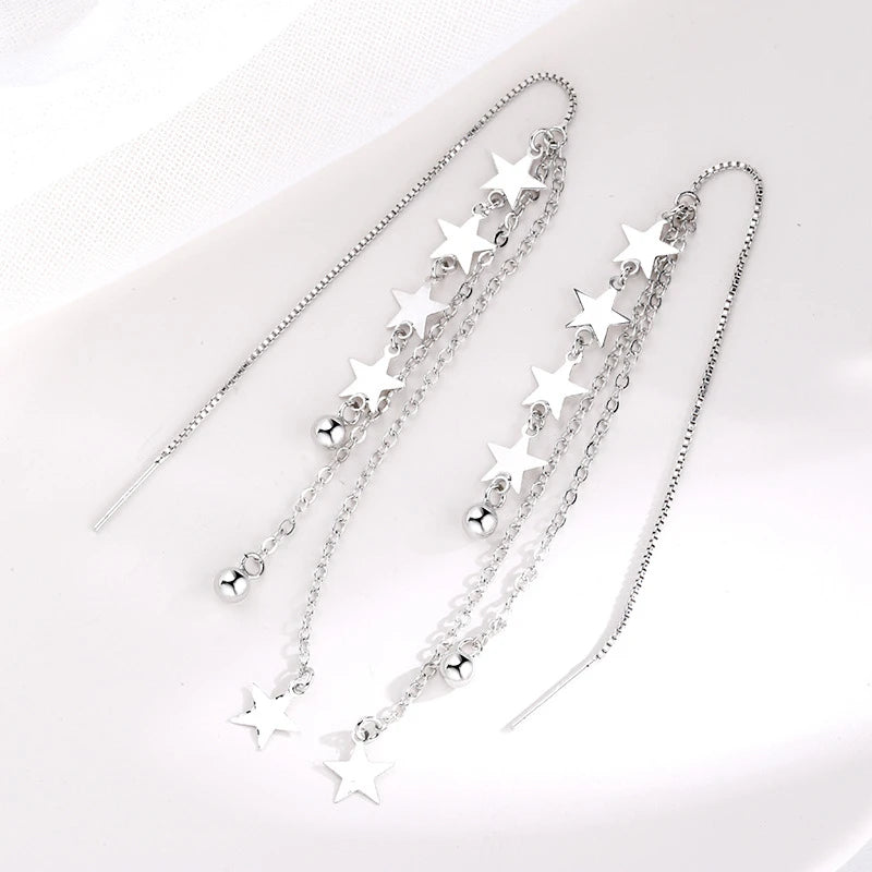 CIAXY Silver Color Earring Chain Asymmetrical Star Moon Long Tassel Earrings For Women Party Jewelry Gifts aretes de mujer.