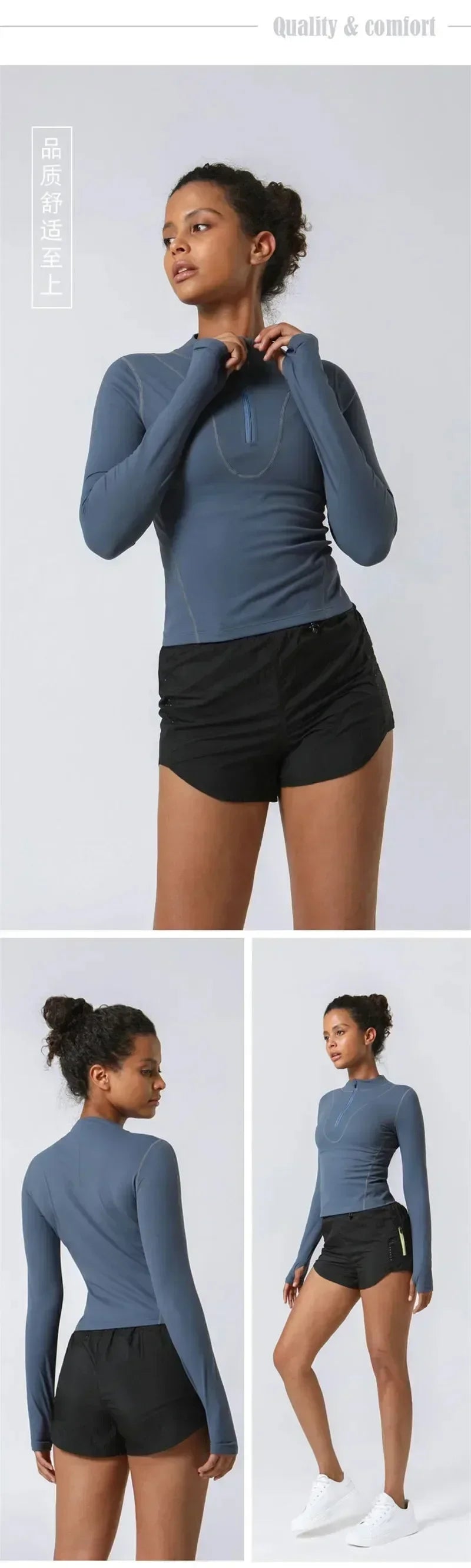 Lemon Women Fitness Long Sleeve Shirt Sports Top Slim Running Front Zip Yoga Shirt Thumb Hole Athletic Tights Running Gym Clothe.