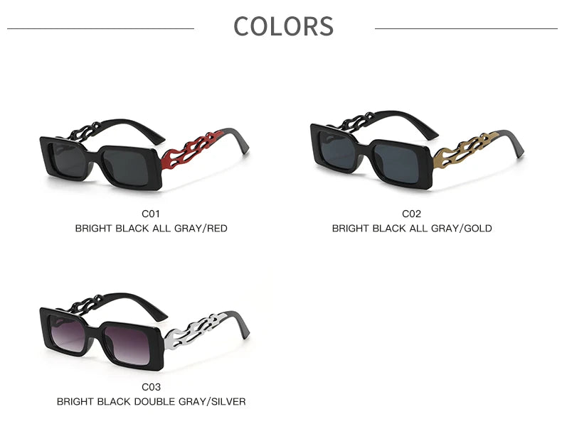 Vintage Flamed Frame Rectangle Sunglasses for Women - Retro UV400 Shades for Travel and Hip-hop Style.