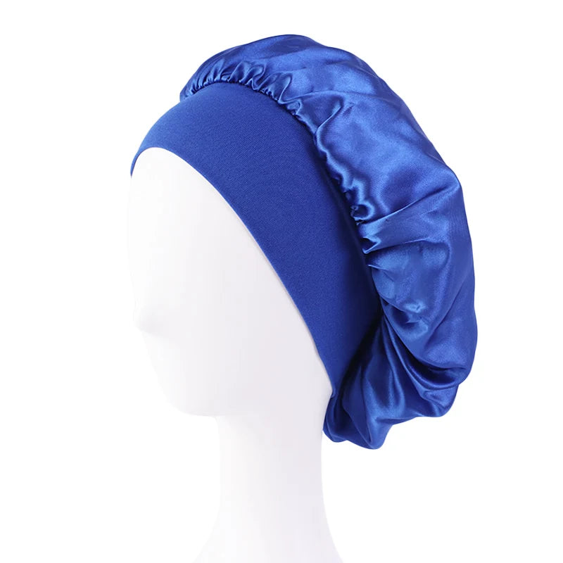 Satin Solid Wide-Brimmed Unisex Sleeping Hat - Elastic Band Hair Care Bonnet for Night Use.