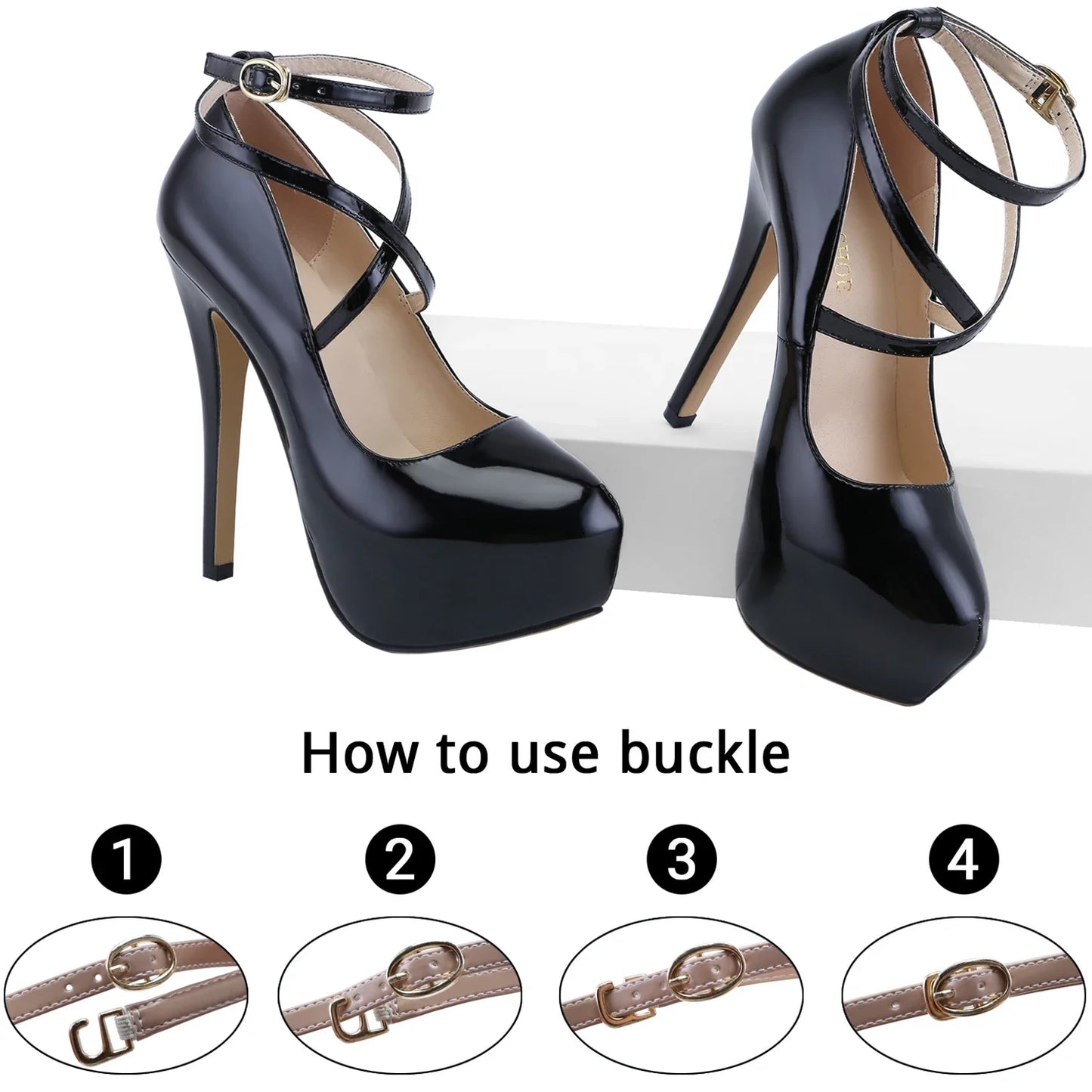 2024 New Women Pumps 14cm Super High heels ankle Strap Patent Leather Platform Sexy  Party Dress Red Wedding Shoes.