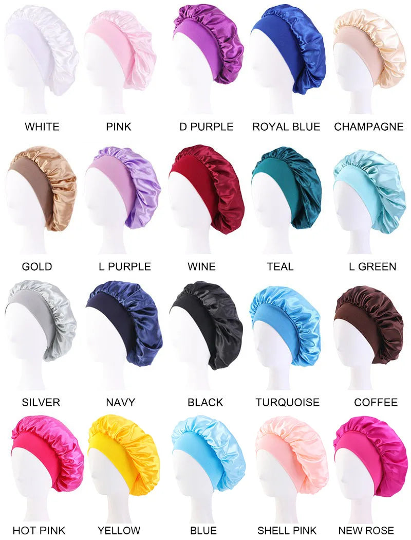 Satin Solid Wide-Brimmed Unisex Sleeping Hat - Elastic Band Hair Care Bonnet for Night Use