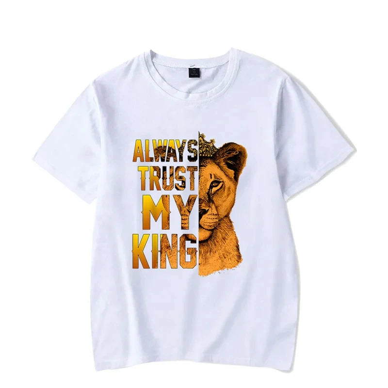 Lion King and Queen Couples T Shirt Letters Print Top Fashion Short Sleeve Couple Clothes Korean Oversized Tshirt Women Men Tees.