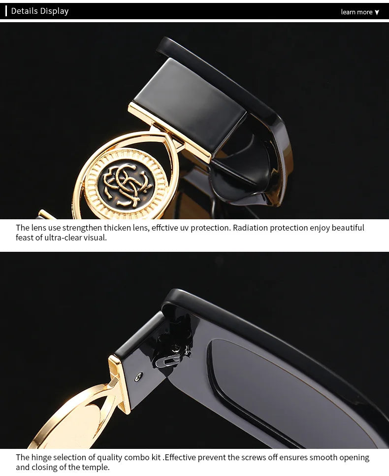 Vintage-Inspired Rectangle Sunglasses for Men and Women - Luxury Designer Black UV400 Eyewear