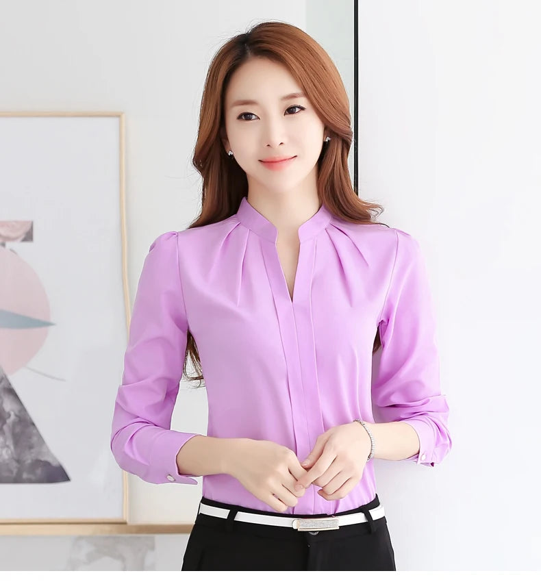 Chiffon Blouse Women Korean Fashion Women Clothing White Shirt  Long Sleeve Blouses V-neck Womens Tops Basic Shirts and Blouses - Elevate Your Body