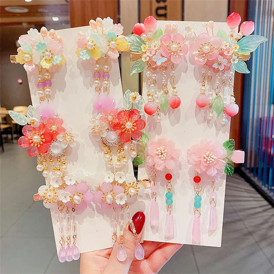 2Pcs/Set New Korean Hanfu Elegant Butterfly Hairpin Flowers Metal Tassel Long Hairgrips Party Hair Accessories Combo Hair Clip.