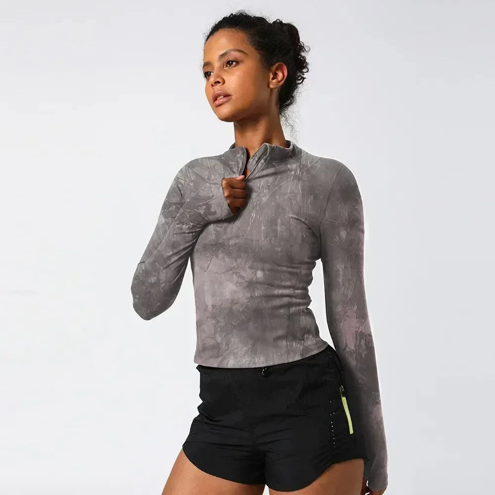 Lemon Women Fitness Long Sleeve Shirt Sports Top Slim Running Front Zip Yoga Shirt Thumb Hole Athletic Tights Running Gym Clothe.