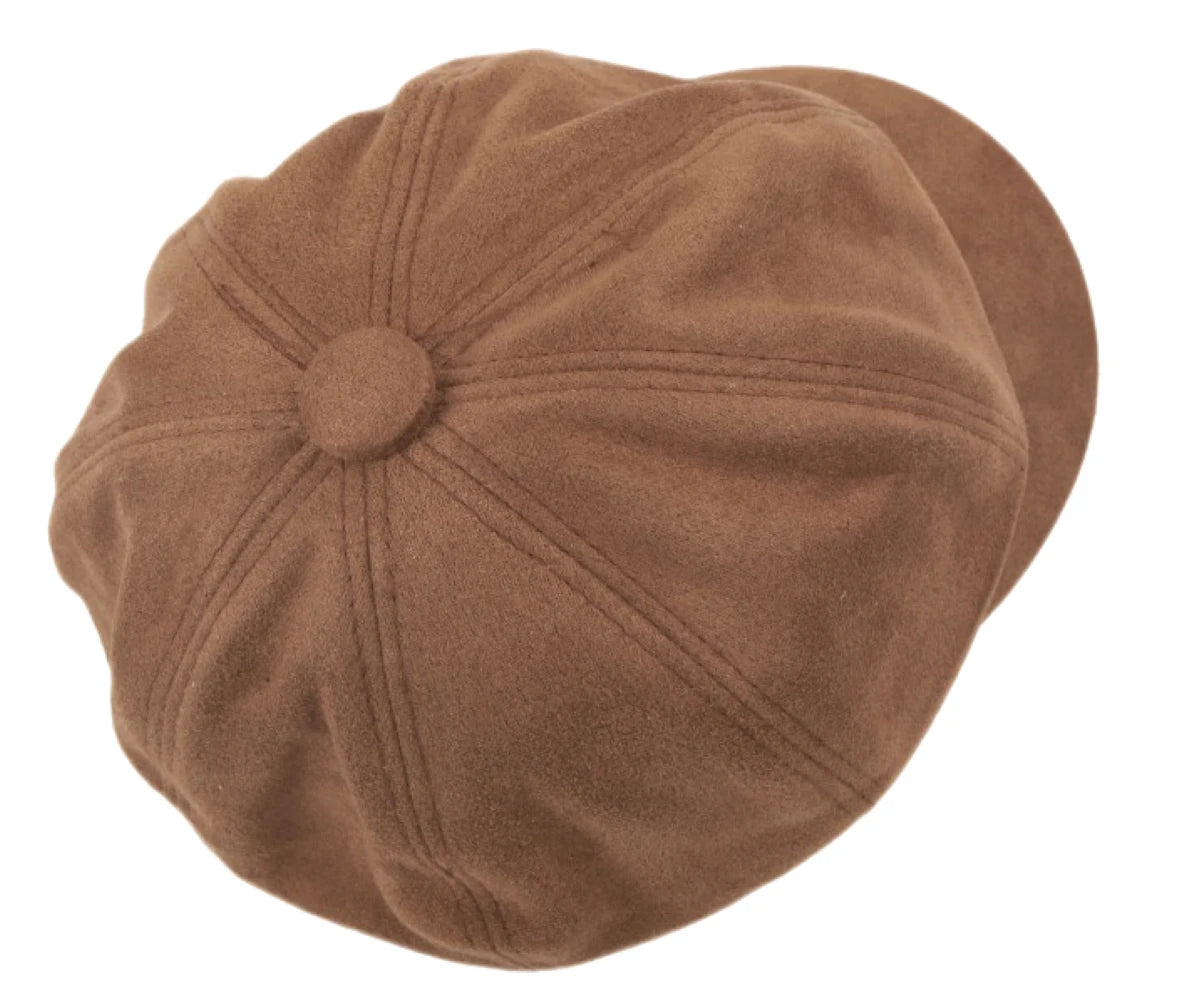 Vintage Velvet Newsboy Cap for Women - Rustic Octagonal Beret Hat with Winter Ear Protection