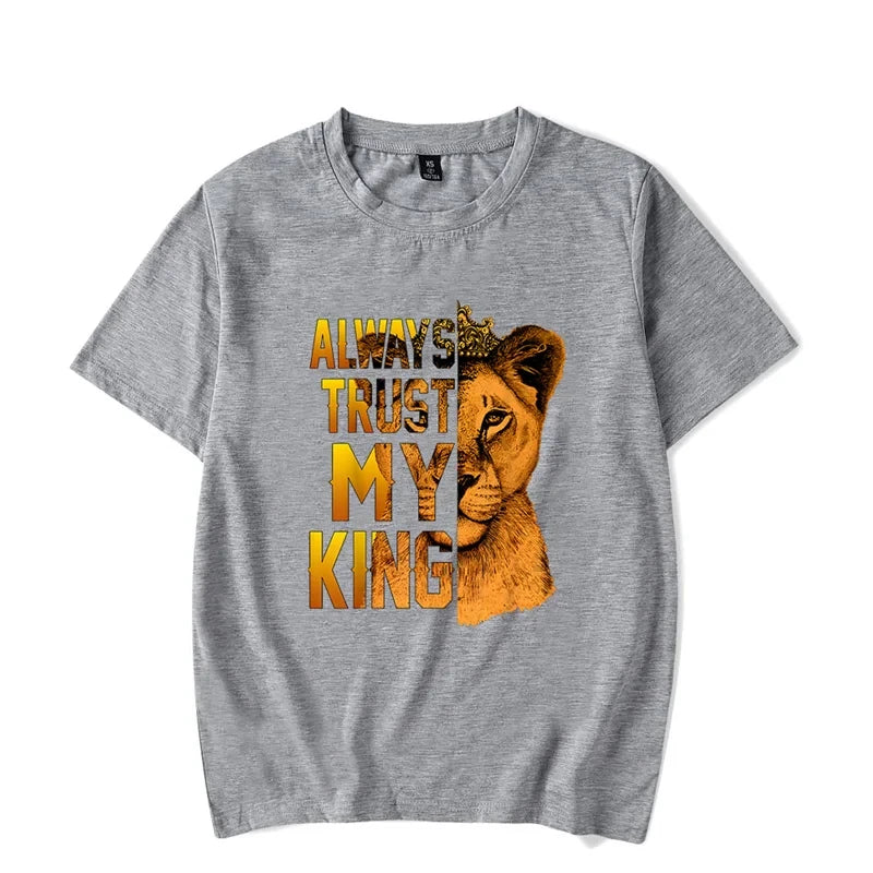 Lion King and Queen Couples T Shirt Letters Print Top Fashion Short Sleeve Couple Clothes Korean Oversized Tshirt Women Men Tees.